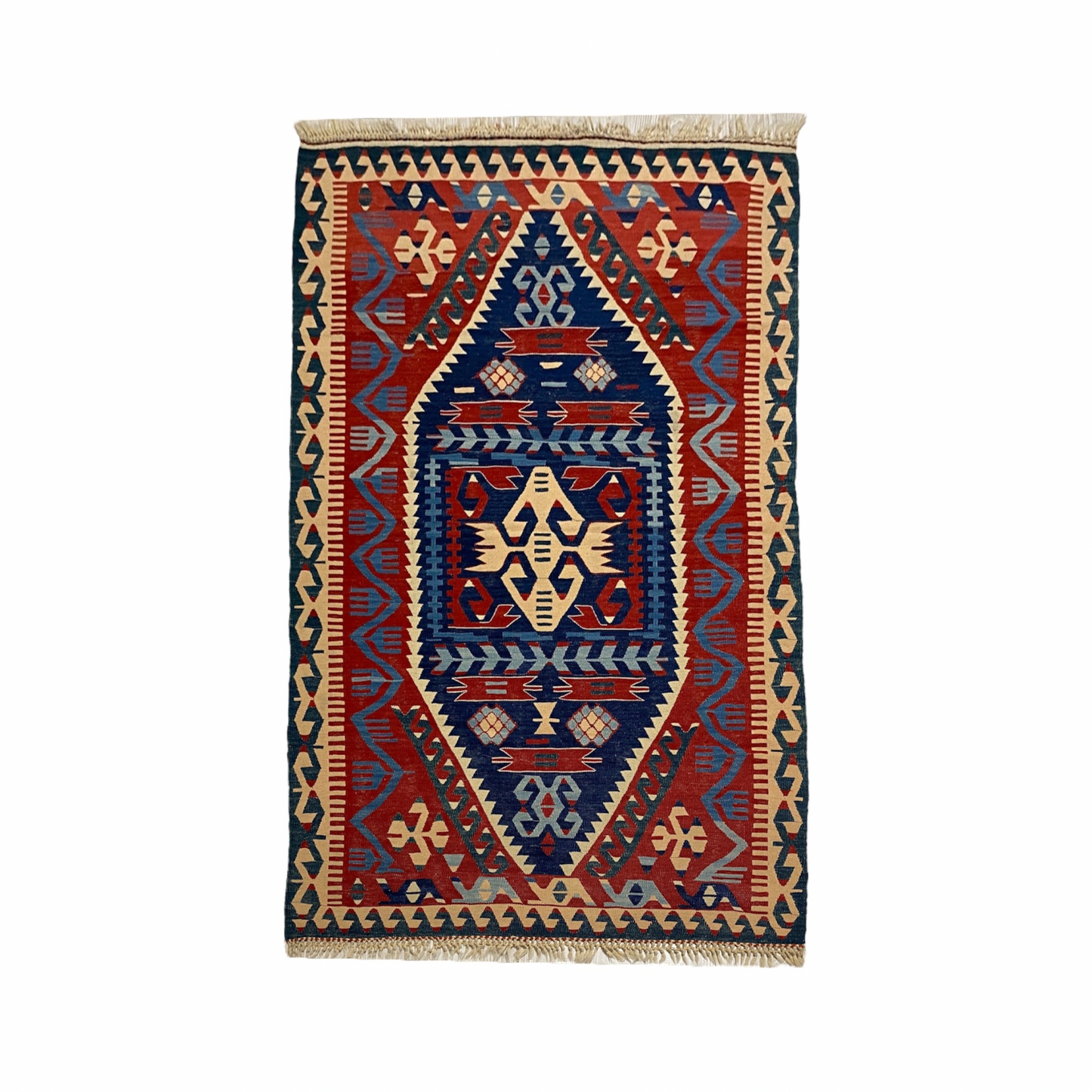 Vintage Very Fine Blue Konya Kilim