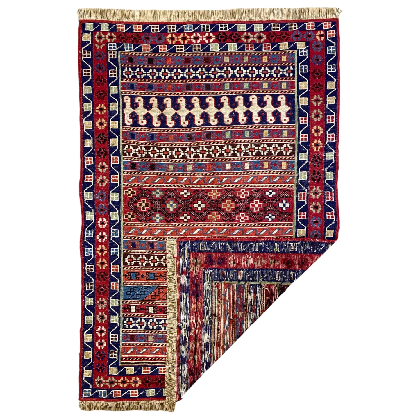 Small Tribal RahRah Soumak Kilim Rug