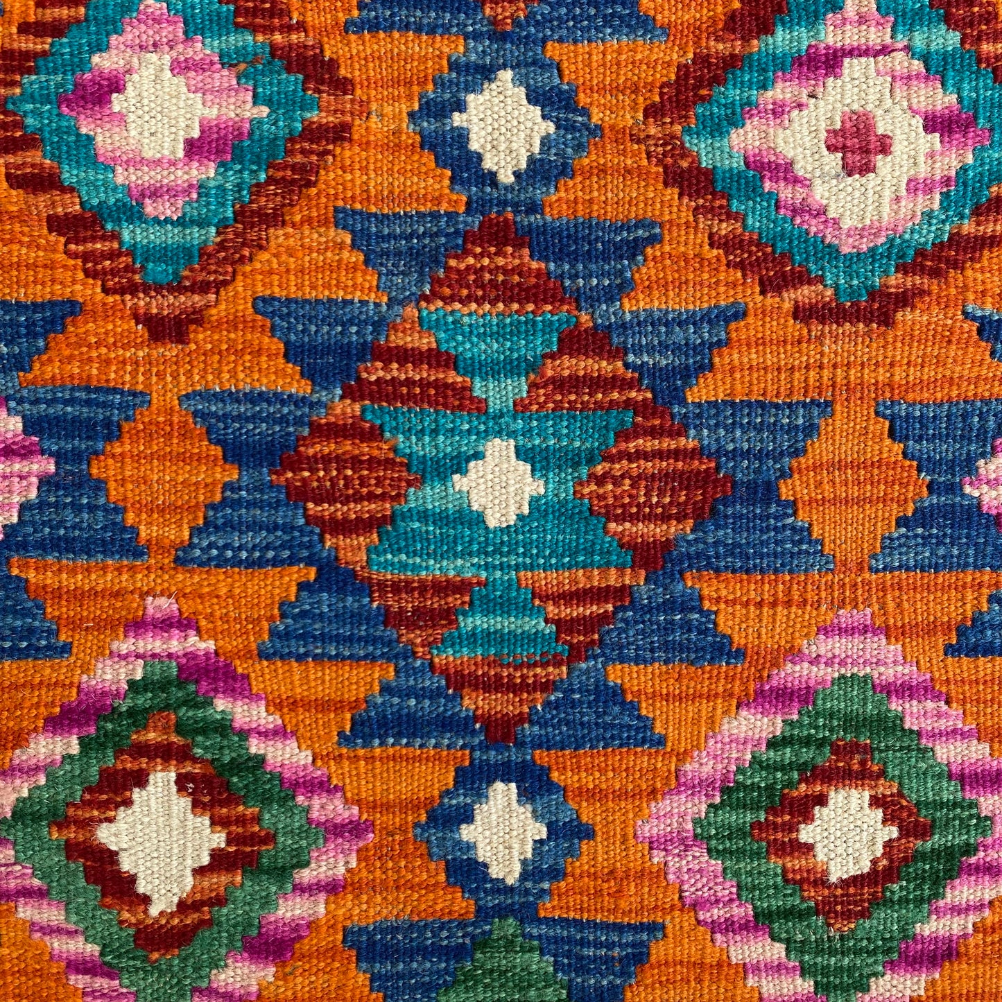 Orange Color Geometric Aztec Eye Dazzler Boho Kilim Rug