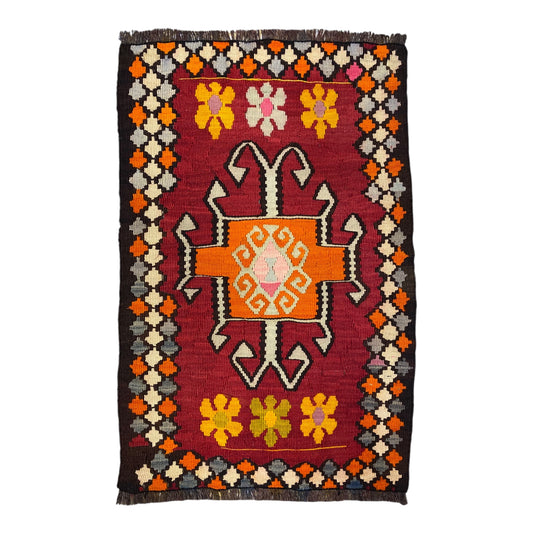 East Anatolian Small Boho Erzurum Kelim Rug