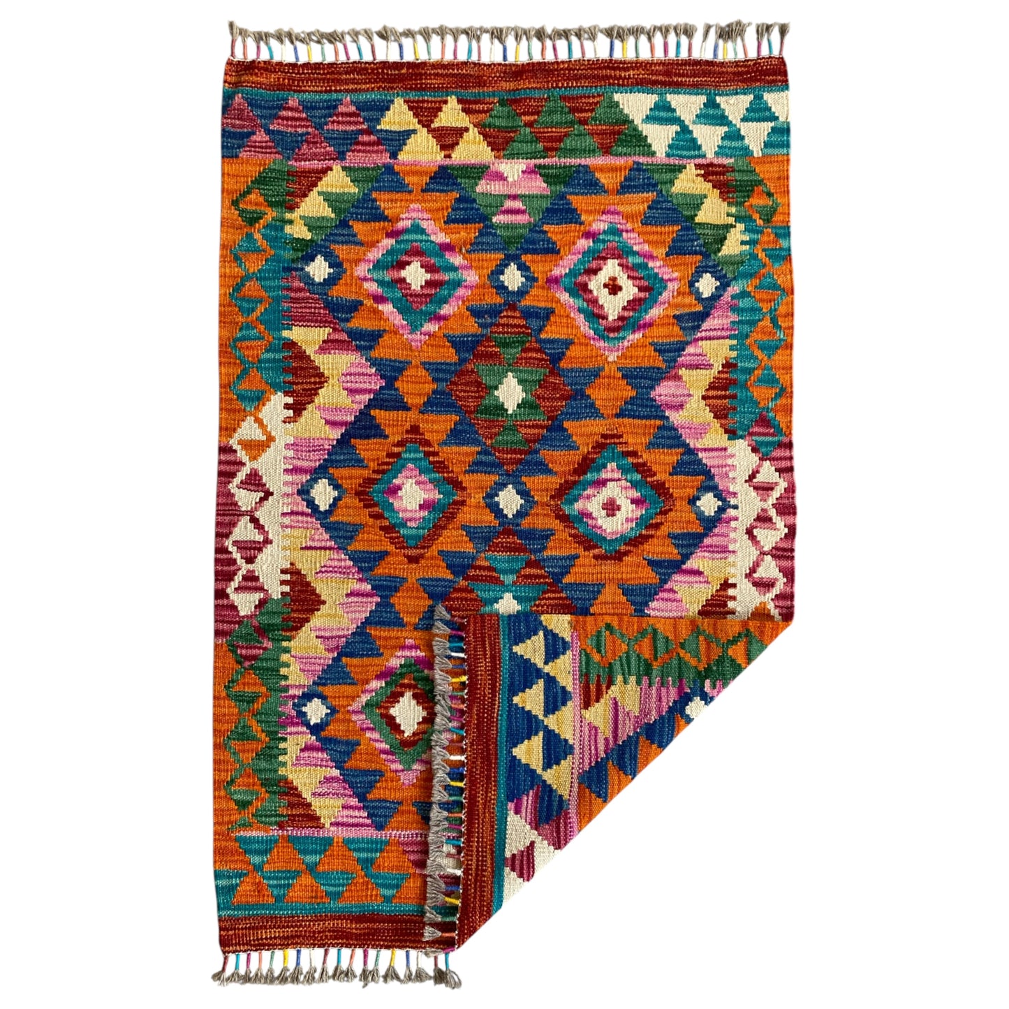 Orange Color Geometric Aztec Eye Dazzler Boho Kilim Rug