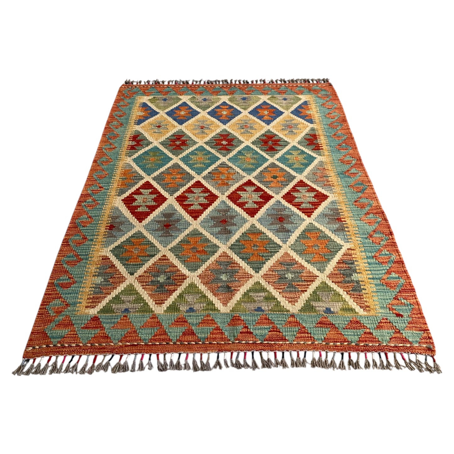 Geometric Design Hand Woven Wool Nomadic Tribal Kelim Rug