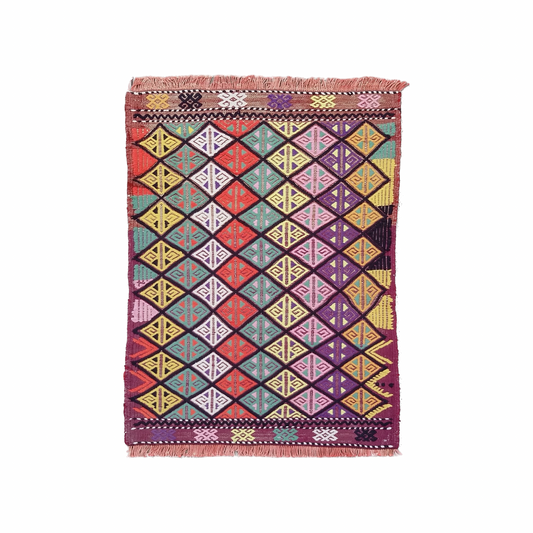 Small Colorful Boho Cicim Kilim Rug