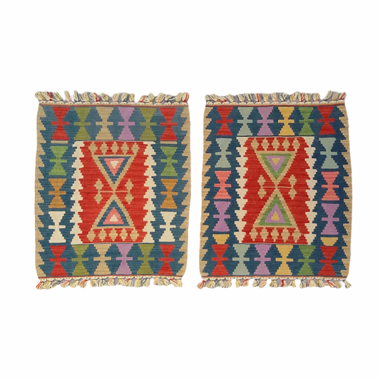 Par de alfombras Kilim turcas gemelas