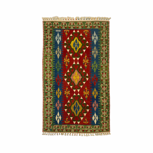 Red Blue Green Turkish Kilim Rug