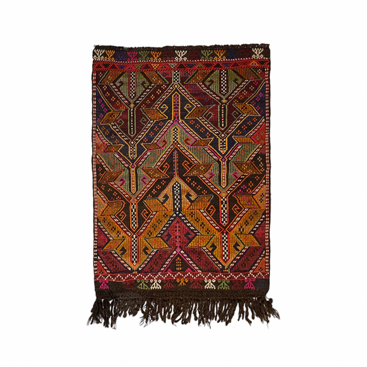 Turkish Nomadic Cicim Embroidered Kelim Rug