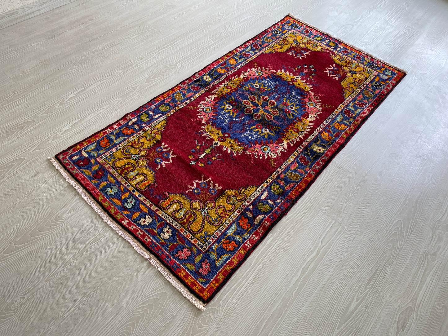 Vintage Turkish Fethiye Kaya Rug-Megri Kayakoy Carpet-Makri Kaya Carpet