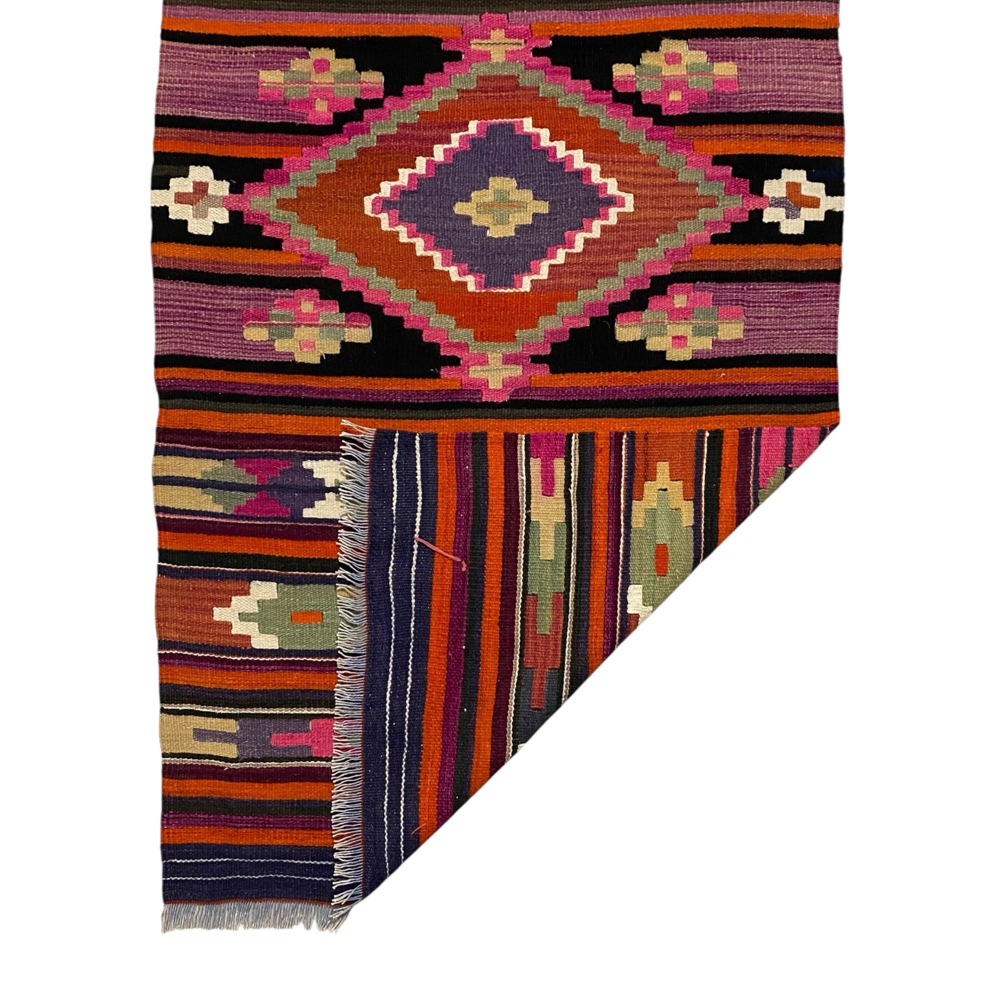 Aztec Design Pink Malatya Kelim Runner Rug for Hallway and Kitchen - Kilim Art Gallery