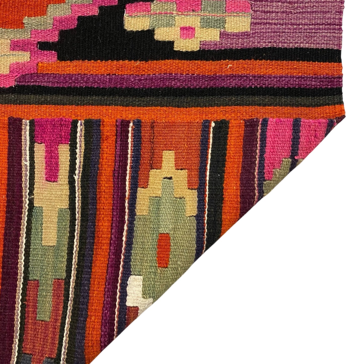 Aztec Design Pink Malatya Kelim Runner Rug for Hallway and Kitchen - Kilim Art Gallery