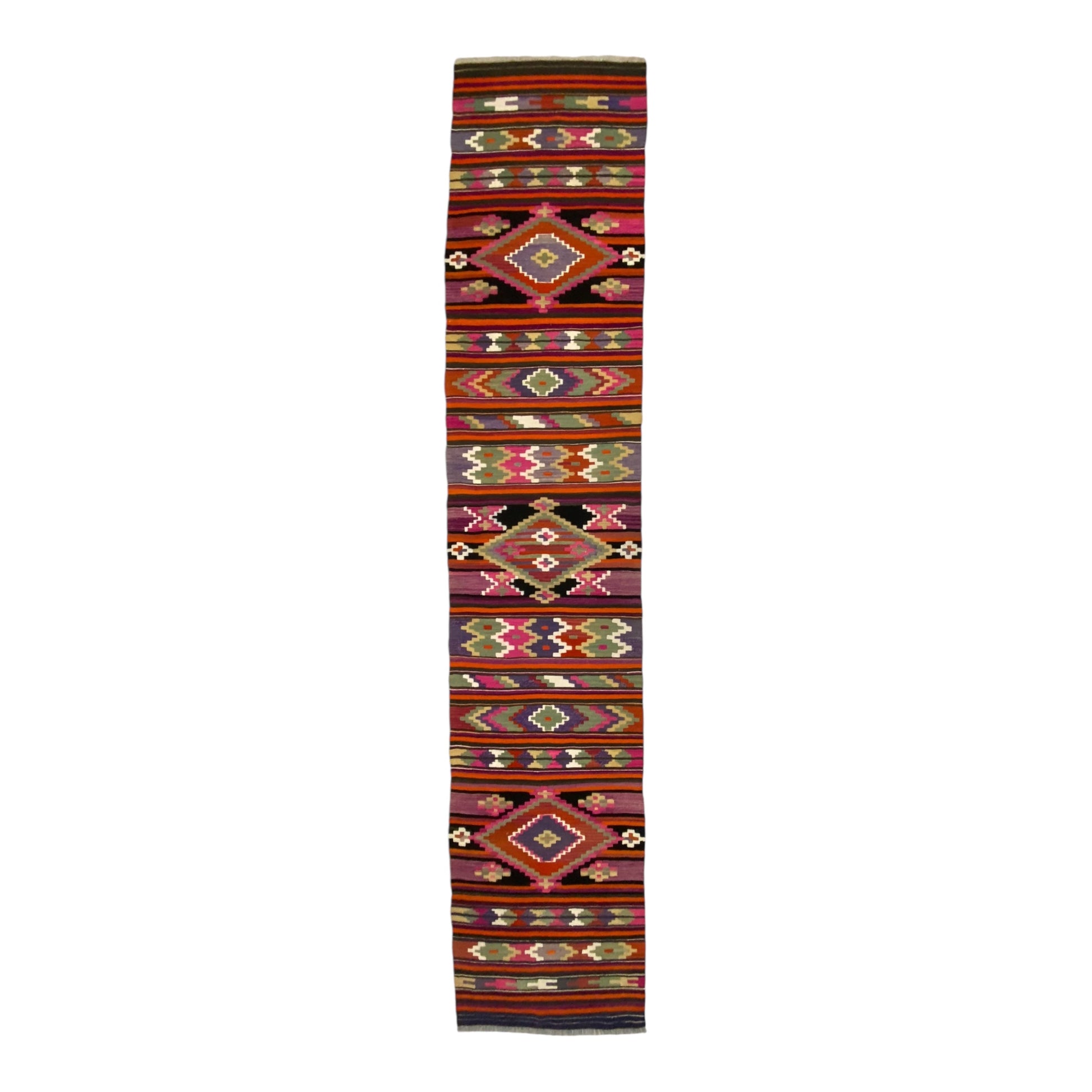 Aztec Design Pink Malatya Kelim Runner Rug for Hallway and Kitchen - Kilim Art Gallery