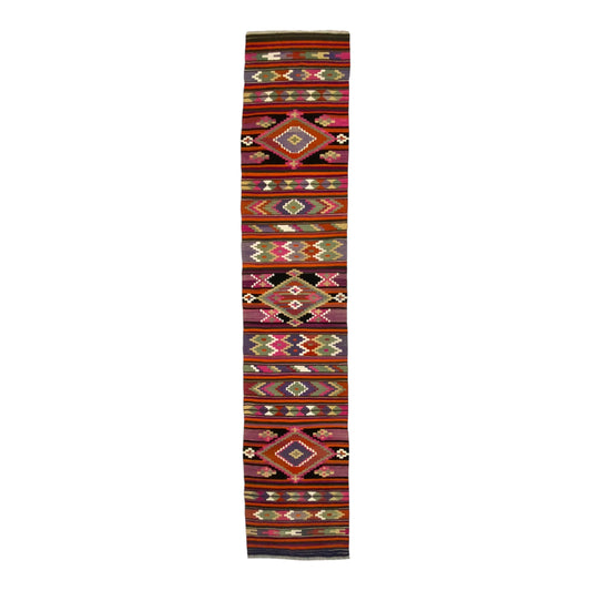 Aztec Design Pink Malatya Kelim Runner Rug for Hallway and Kitchen - Kilim Art Gallery