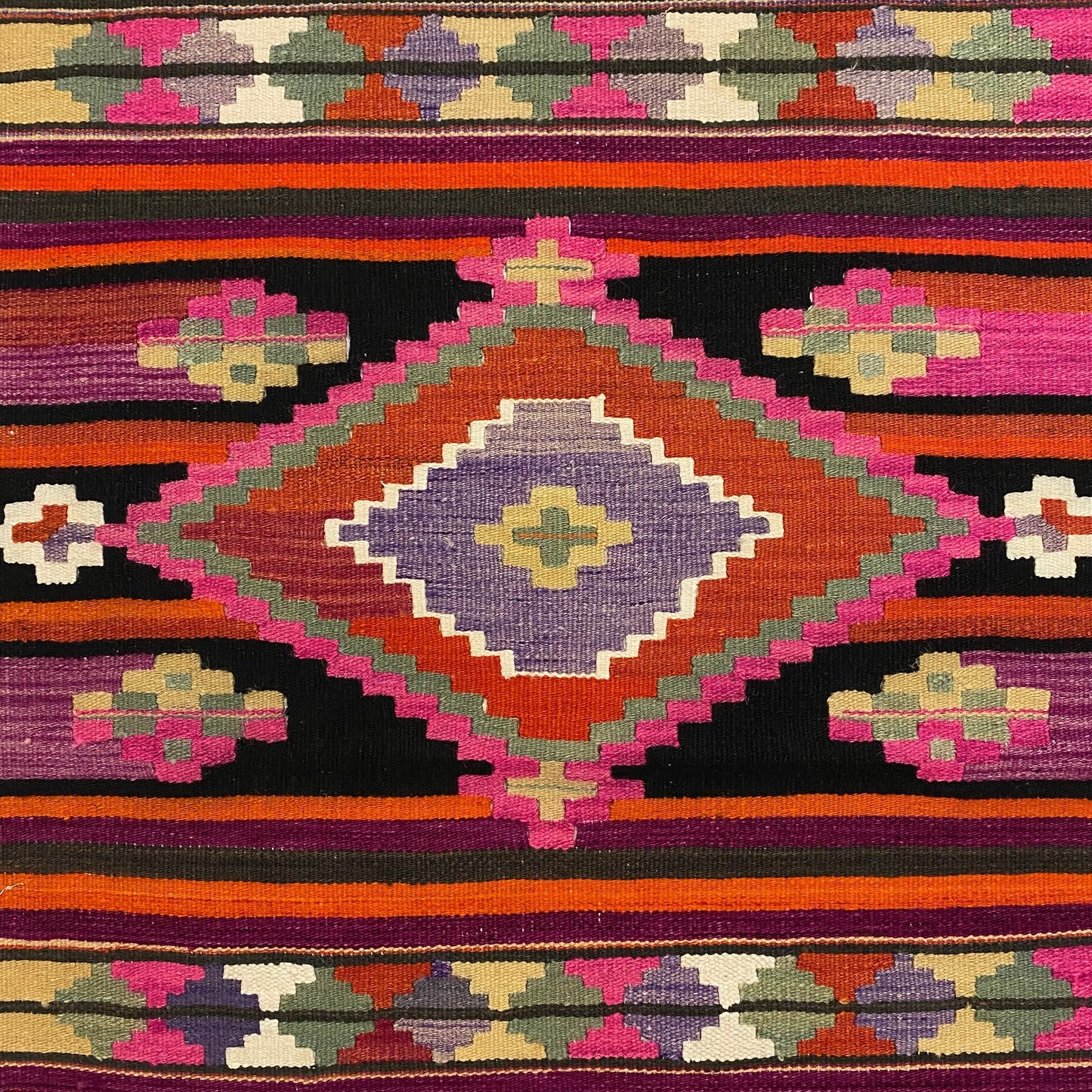 Aztec Design Pink Malatya Kelim Runner Rug for Hallway and Kitchen - Kilim Art Gallery