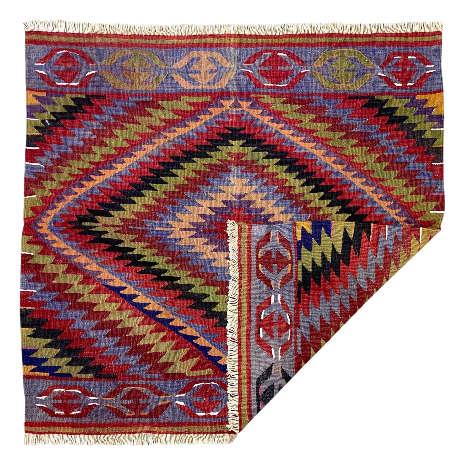 Aztec Design Square Sofra Kilim Rug - Kilim Art Gallery