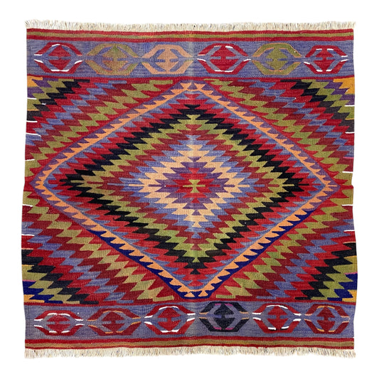 Aztec Design Square Sofra Kilim Rug