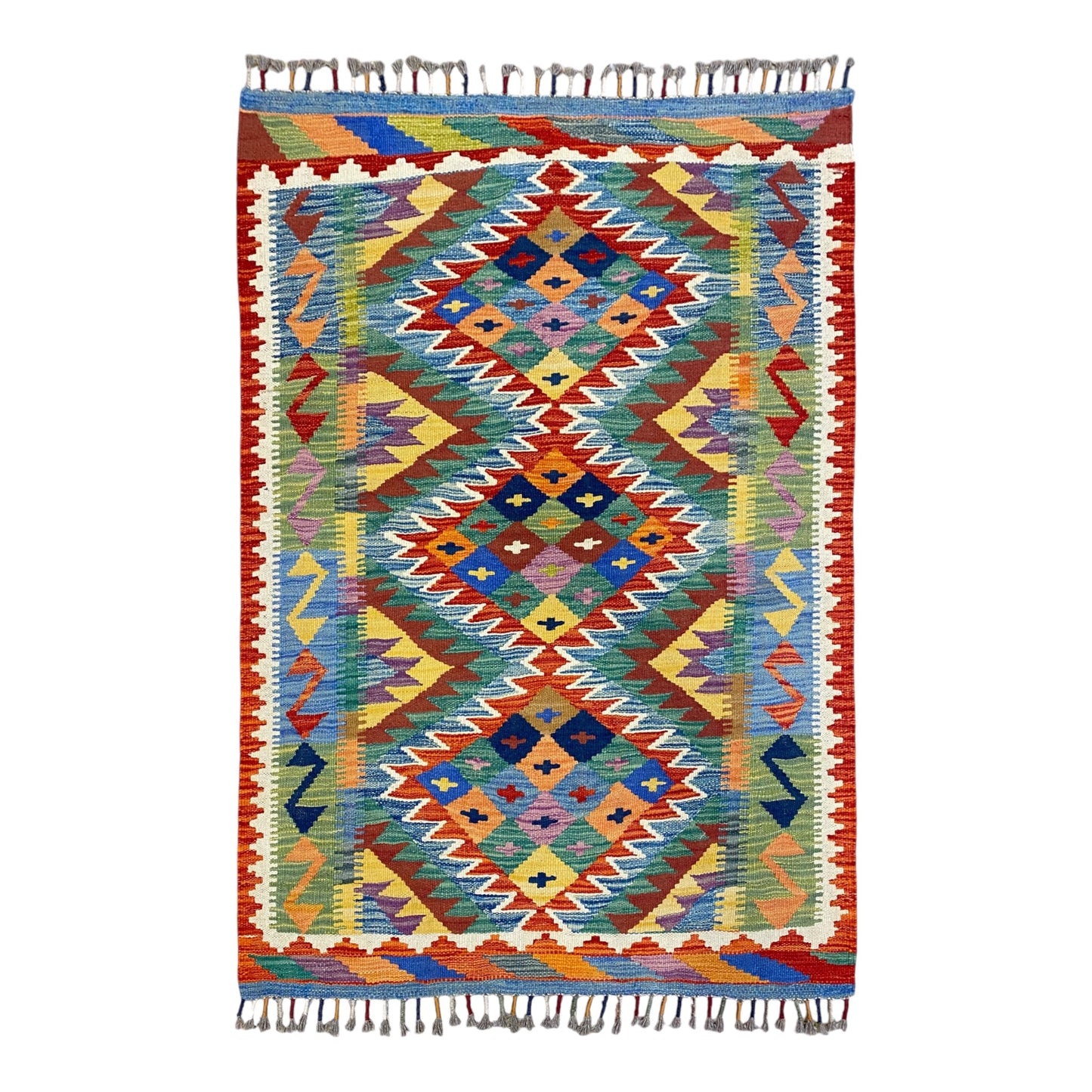 Best Quality Geometric Kilim Rug with Blue Green - Kilim Art Gallery