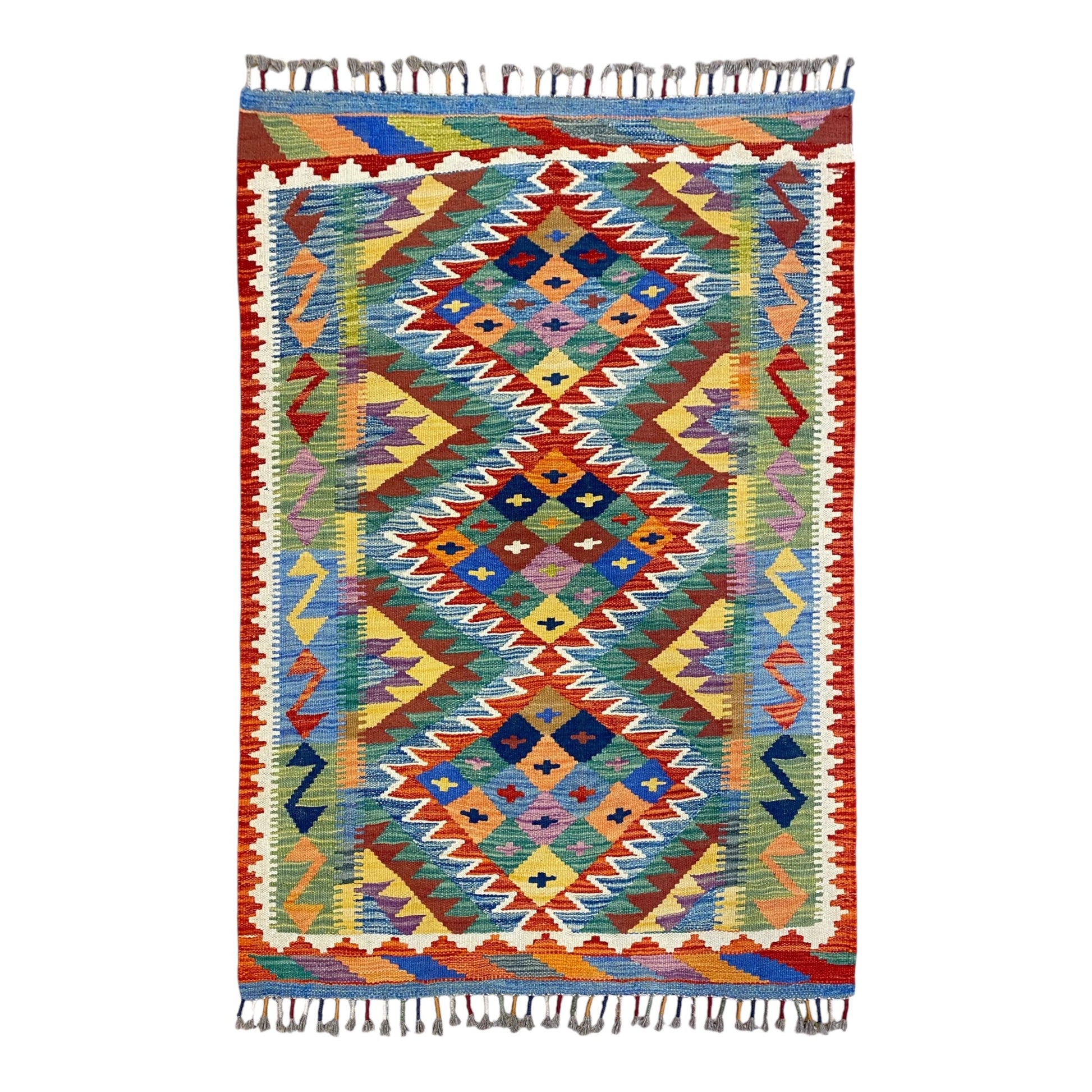 Best Quality Geometric Kilim Rug with Blue Green - Kilim Art Gallery