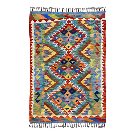 Best Quality Geometric Kilim Rug with Blue Green - Kilim Art Gallery