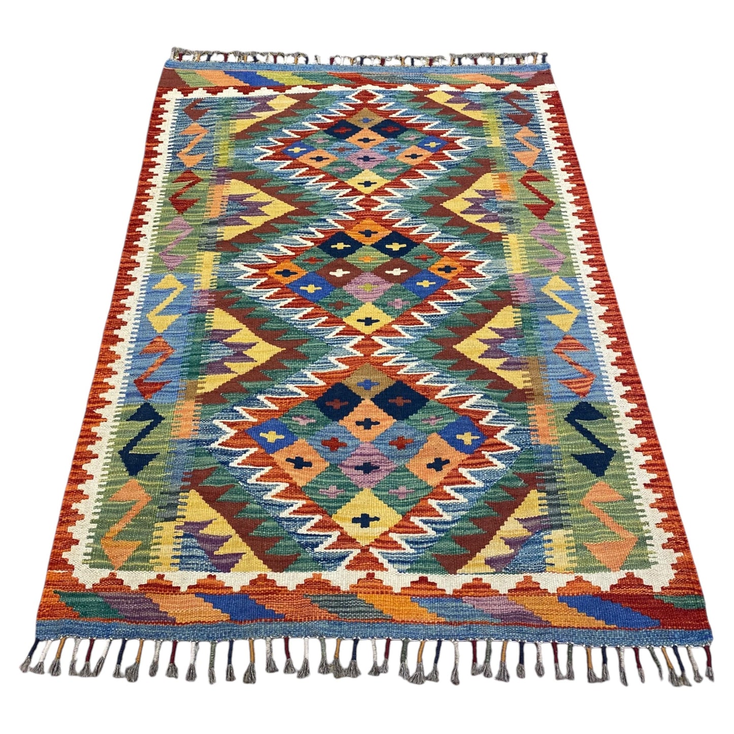 Best Quality Geometric Kilim Rug with Blue Green - Kilim Art Gallery