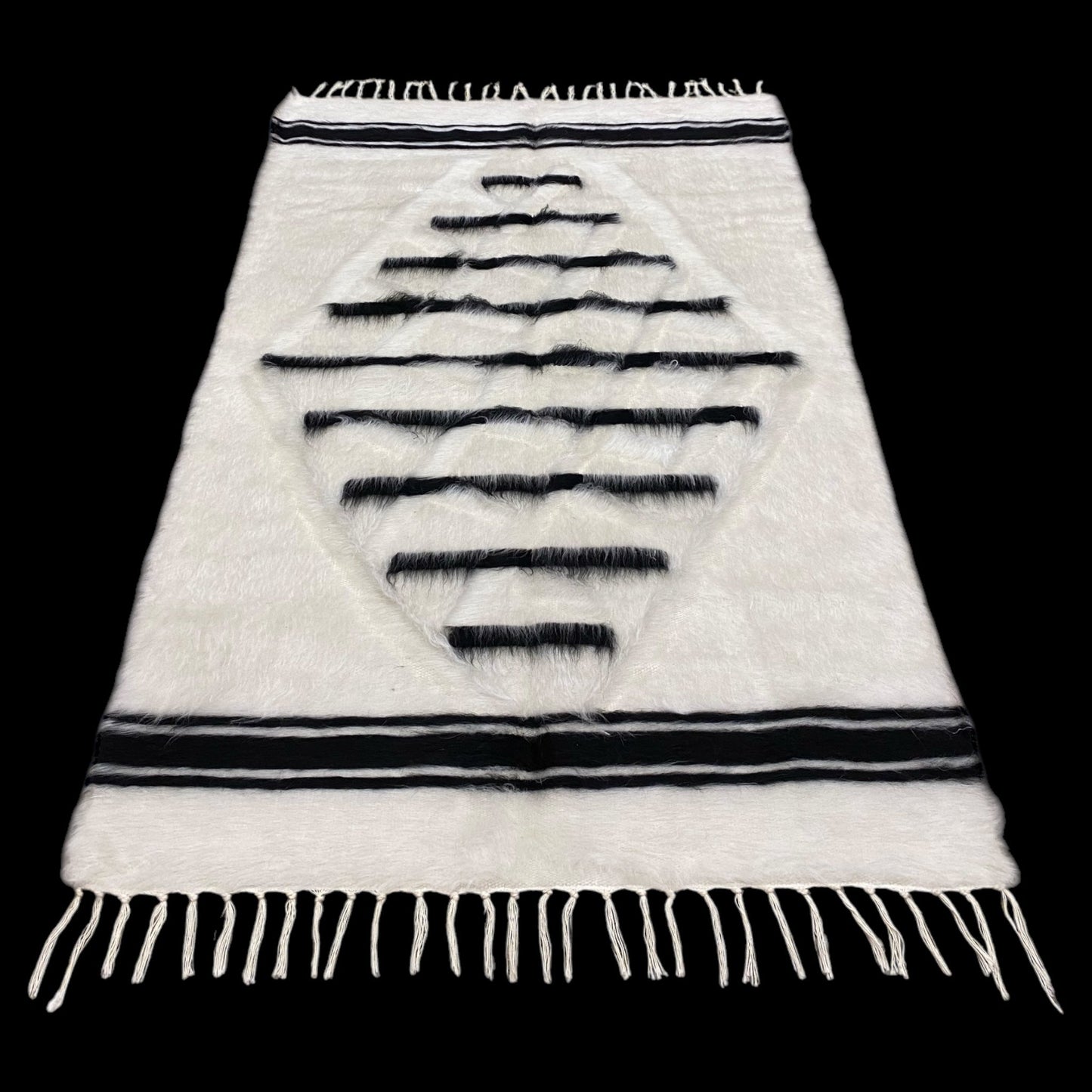 Black And White Angora Mohair Siirt Blanket - Kilim Art Gallery