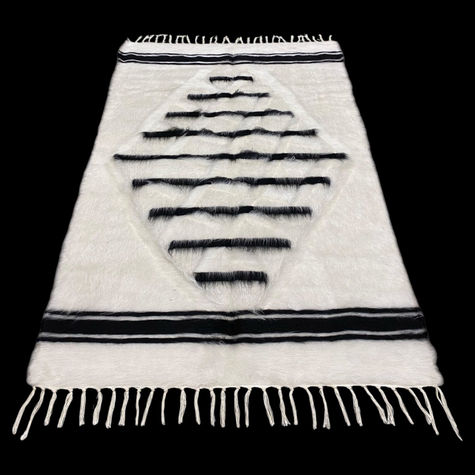 Black And White Angora Mohair Siirt Blanket - Kilim Art Gallery
