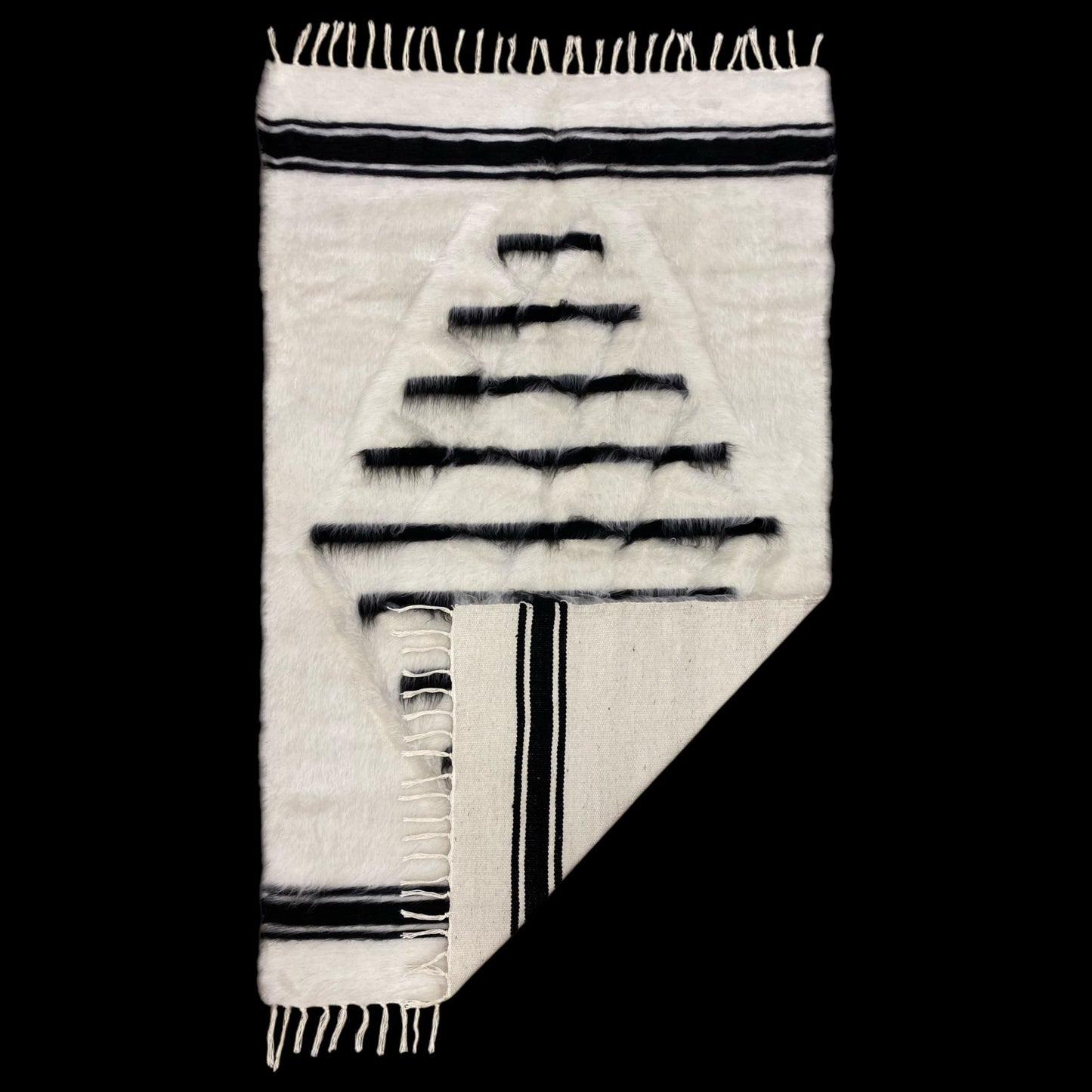 Black And White Angora Mohair Siirt Blanket - Kilim Art Gallery