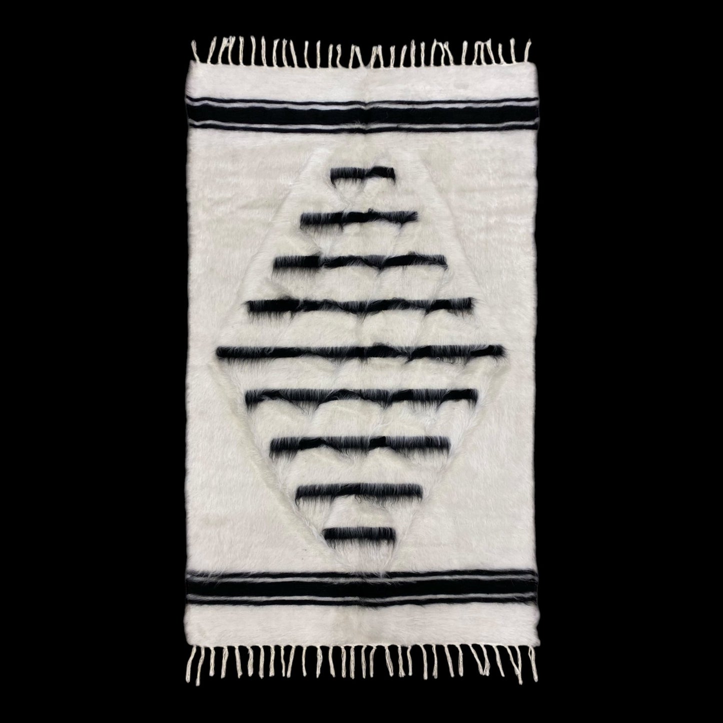 Black And White Angora Mohair Siirt Blanket - Kilim Art Gallery