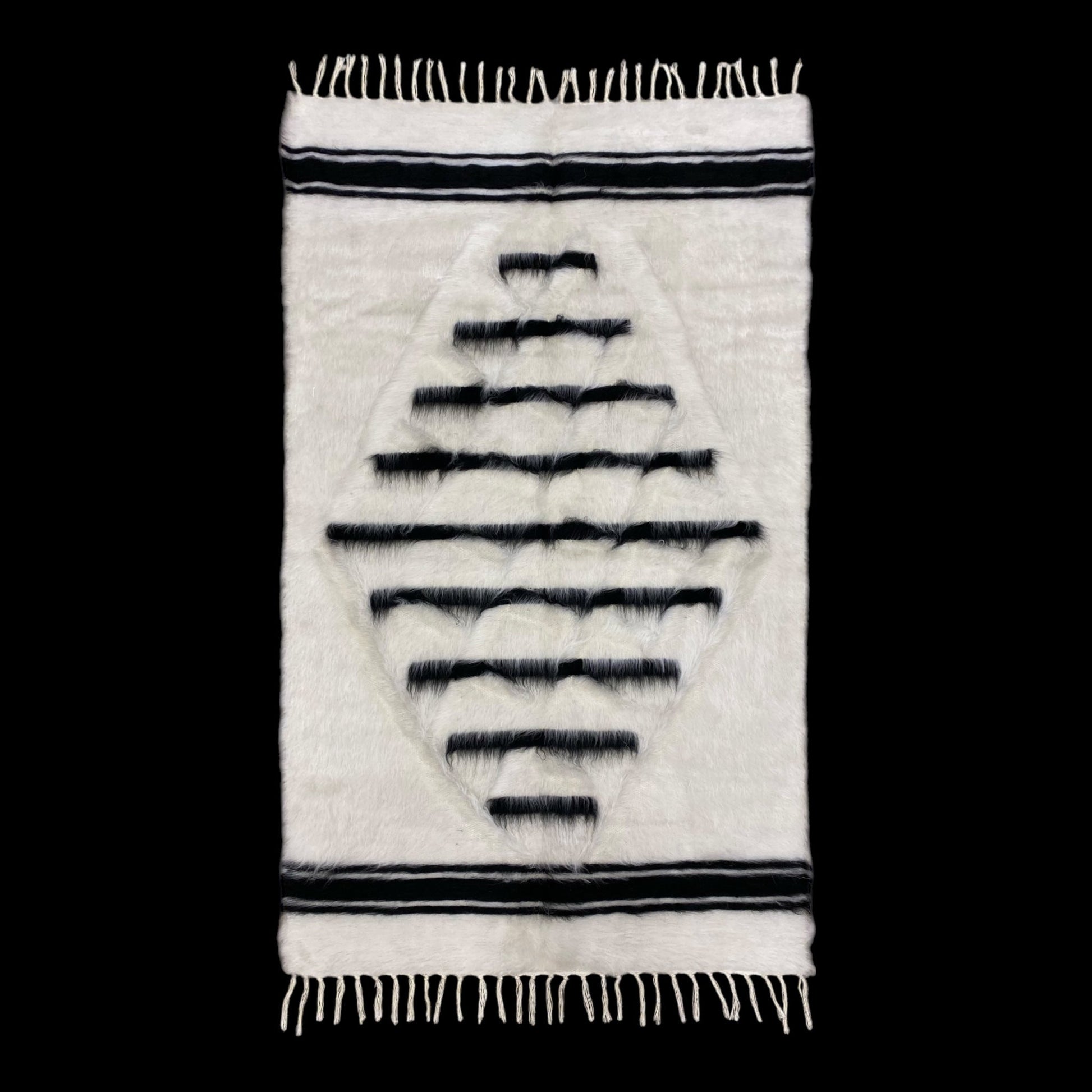 Black And White Angora Mohair Siirt Blanket - Kilim Art Gallery