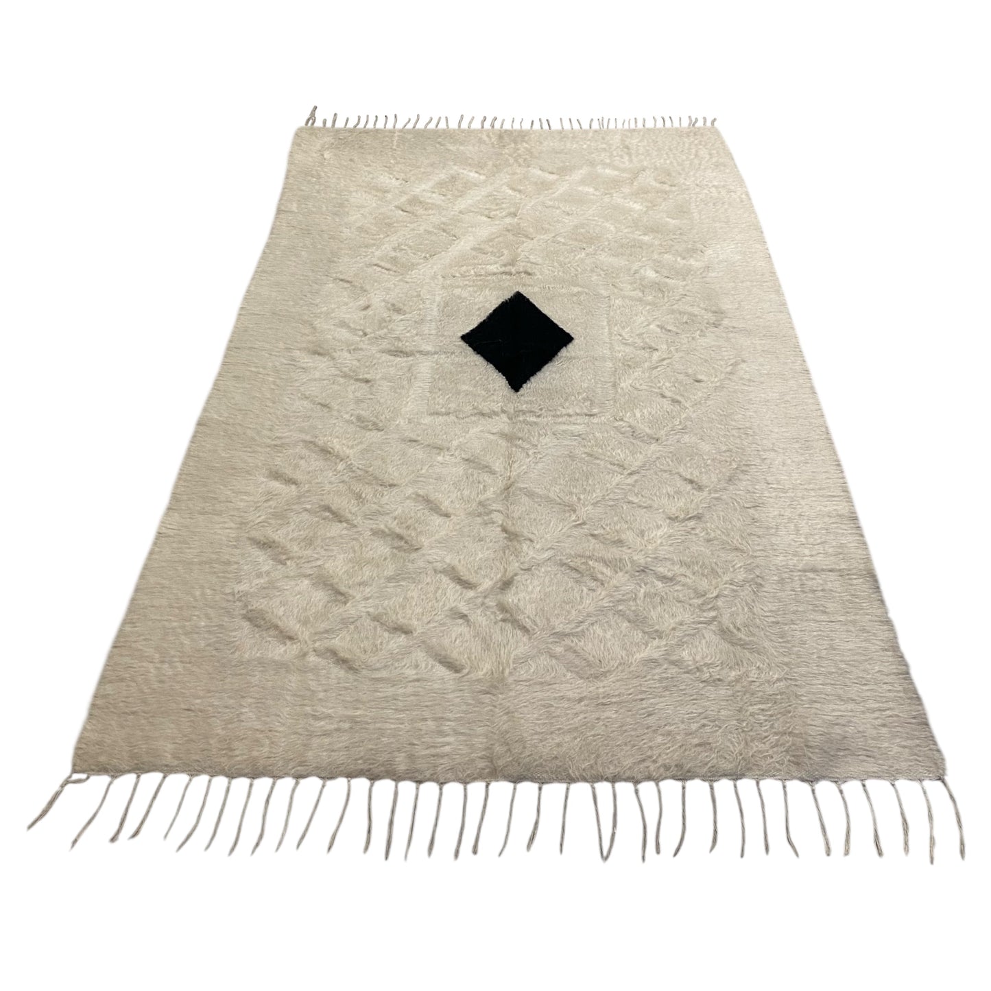 Black and White Angora Mohair Siirt Blanket Kilim Rug - Kilim Art Gallery