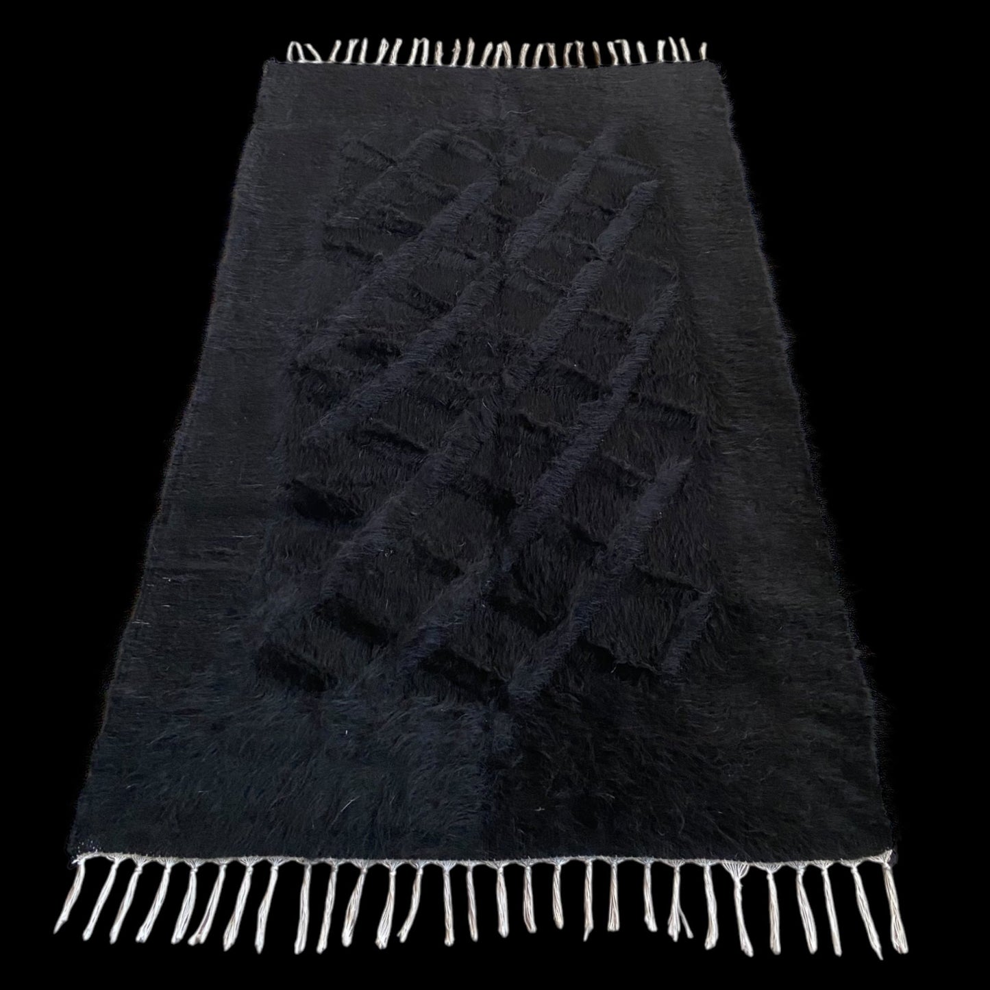 Black Angora Mohair Turkish Siirt Blanket Kilim Rug - Kilim Art Gallery