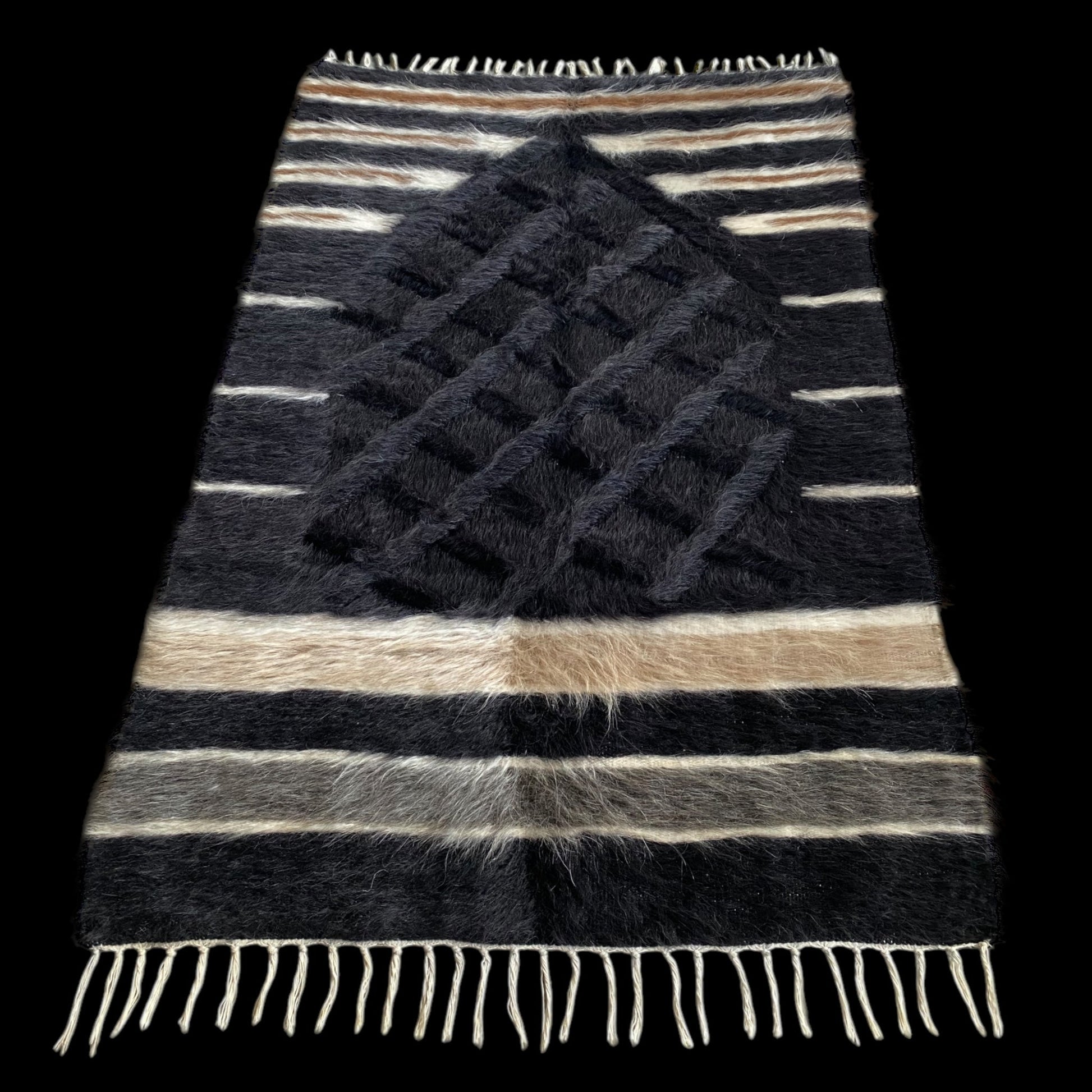 Black Angora Mohair Turkish Siirt Blanket Kilim Rug - Kilim Art Gallery