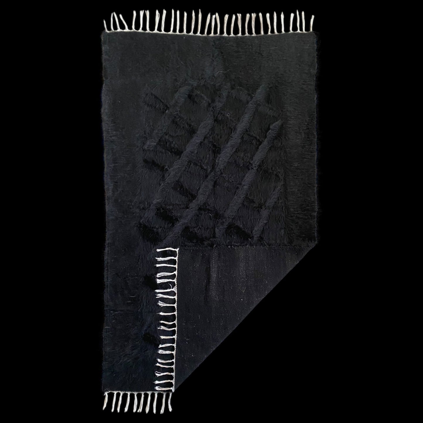 Black Angora Mohair Turkish Siirt Blanket Kilim Rug - Kilim Art Gallery