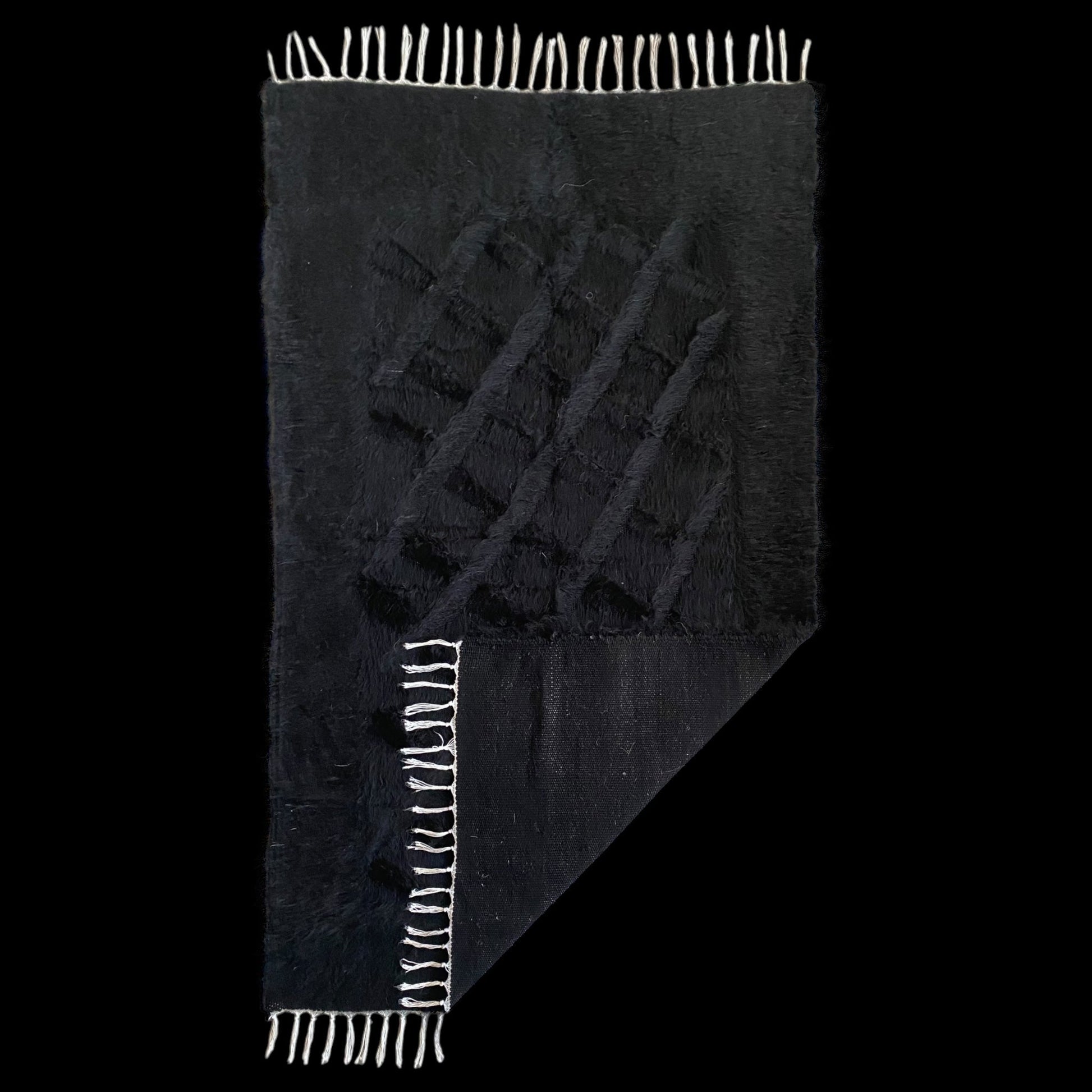 Black Angora Mohair Turkish Siirt Blanket Kilim Rug - Kilim Art Gallery