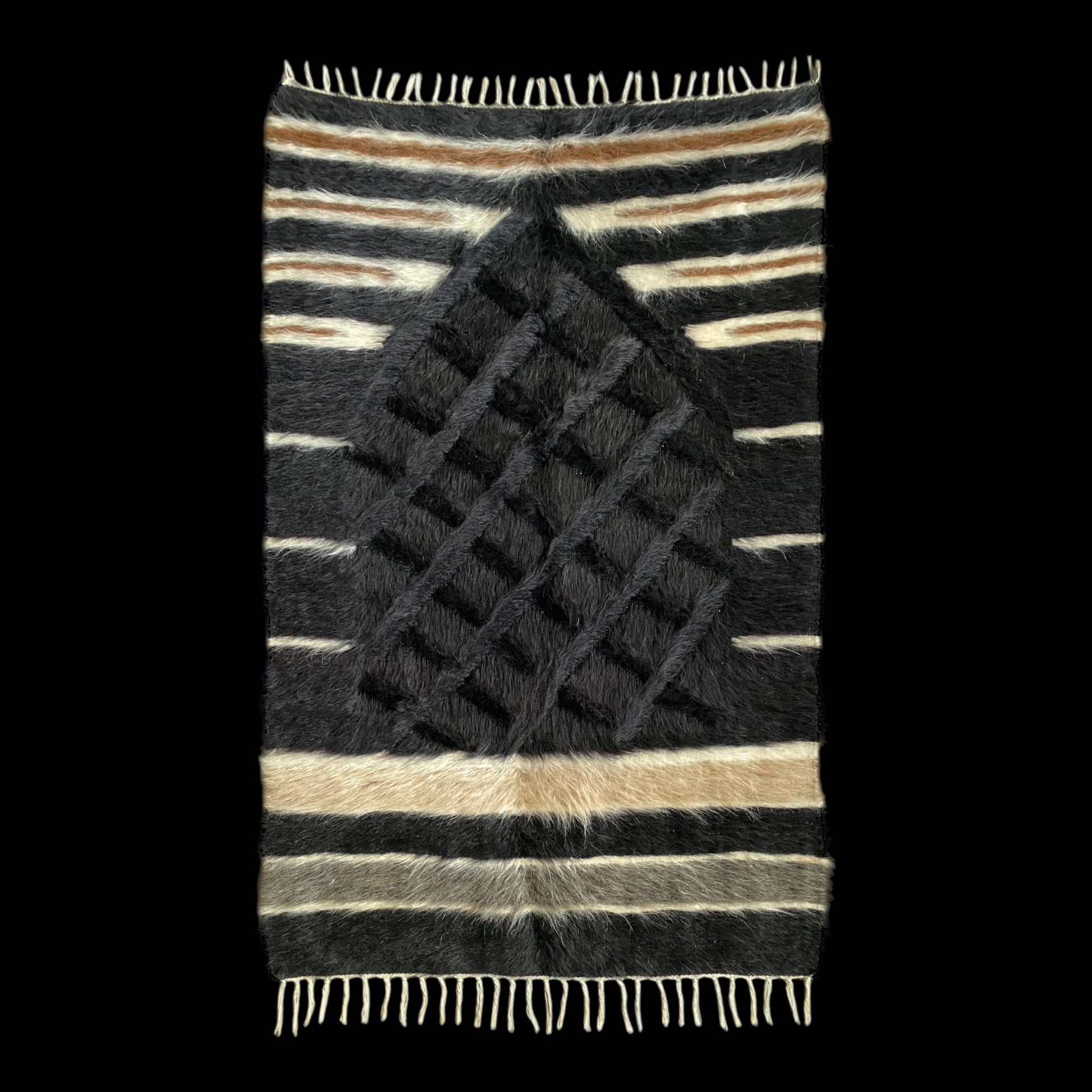 Black Angora Mohair Turkish Siirt Blanket Kilim Rug - Kilim Art Gallery