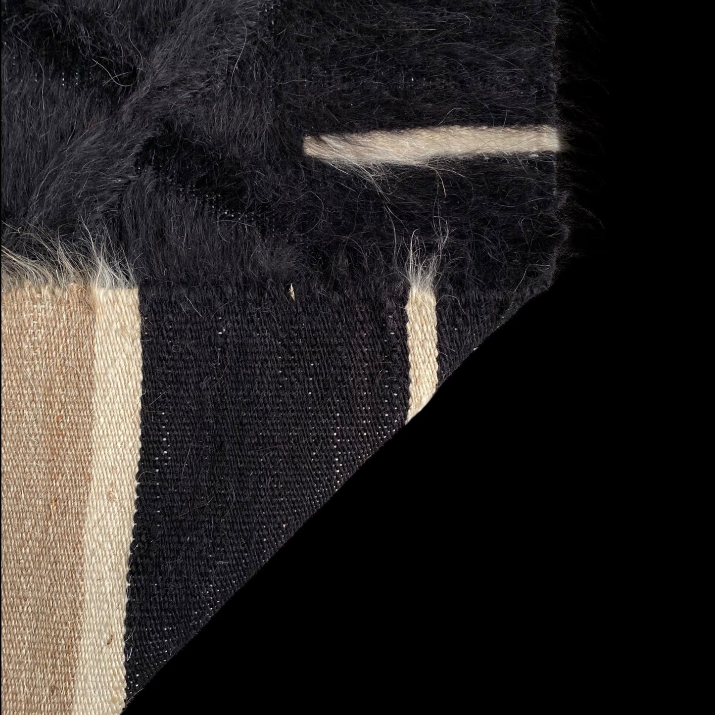 Black Angora Mohair Turkish Siirt Blanket Kilim Rug - Kilim Art Gallery