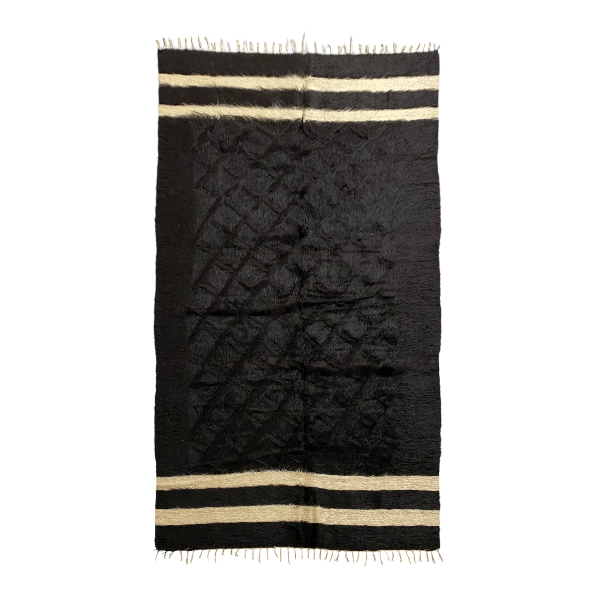 Black & White Siirt Blanket Angora Mohair Kilim Rug - Kilim Art Gallery