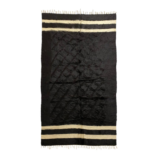 Black & White Siirt Blanket Angora Mohair Kilim Rug - Kilim Art Gallery