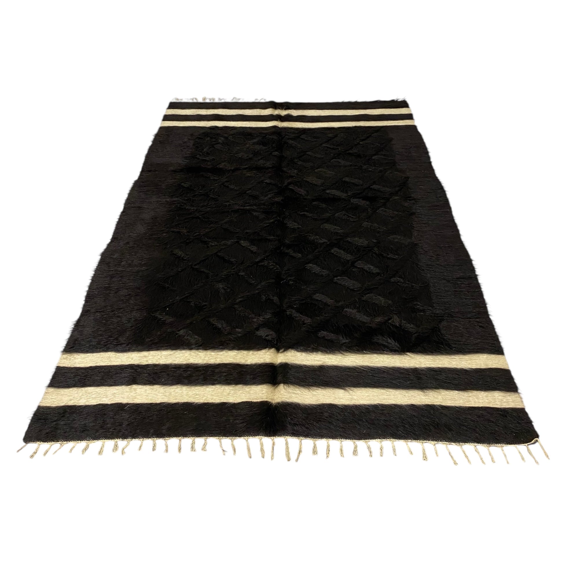 Black & White Siirt Blanket Angora Mohair Kilim Rug - Kilim Art Gallery