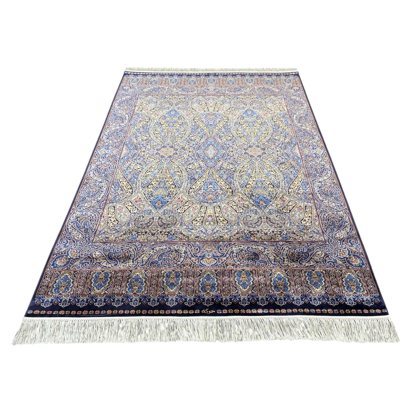 Blue and Gold Color Bamboo Rug - Kilim Art Gallery