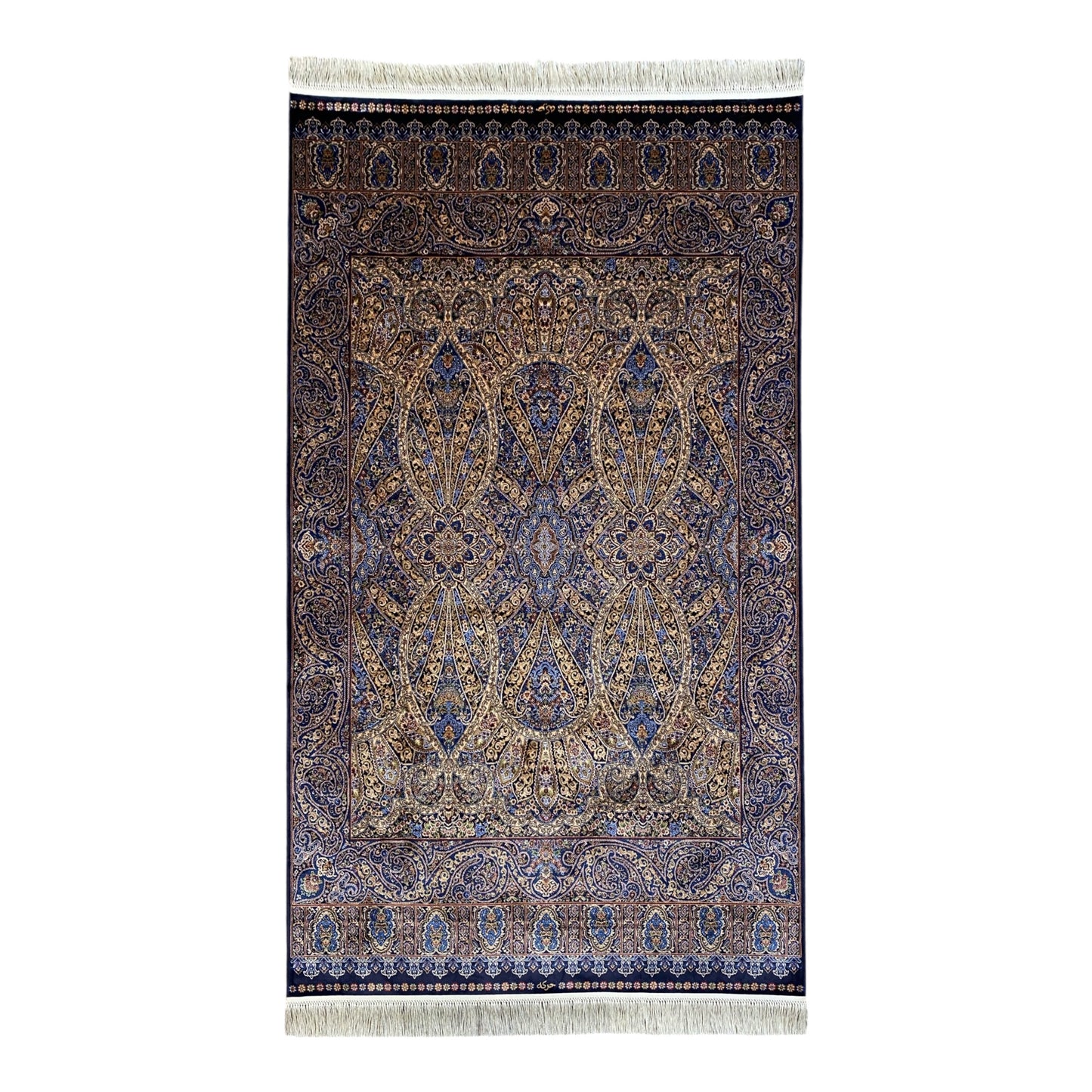 Blue and Gold Color Bamboo Rug - Kilim Art Gallery