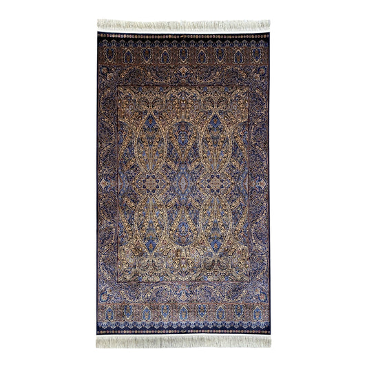 Blue and Gold Color Bamboo Rug - Kilim Art Gallery
