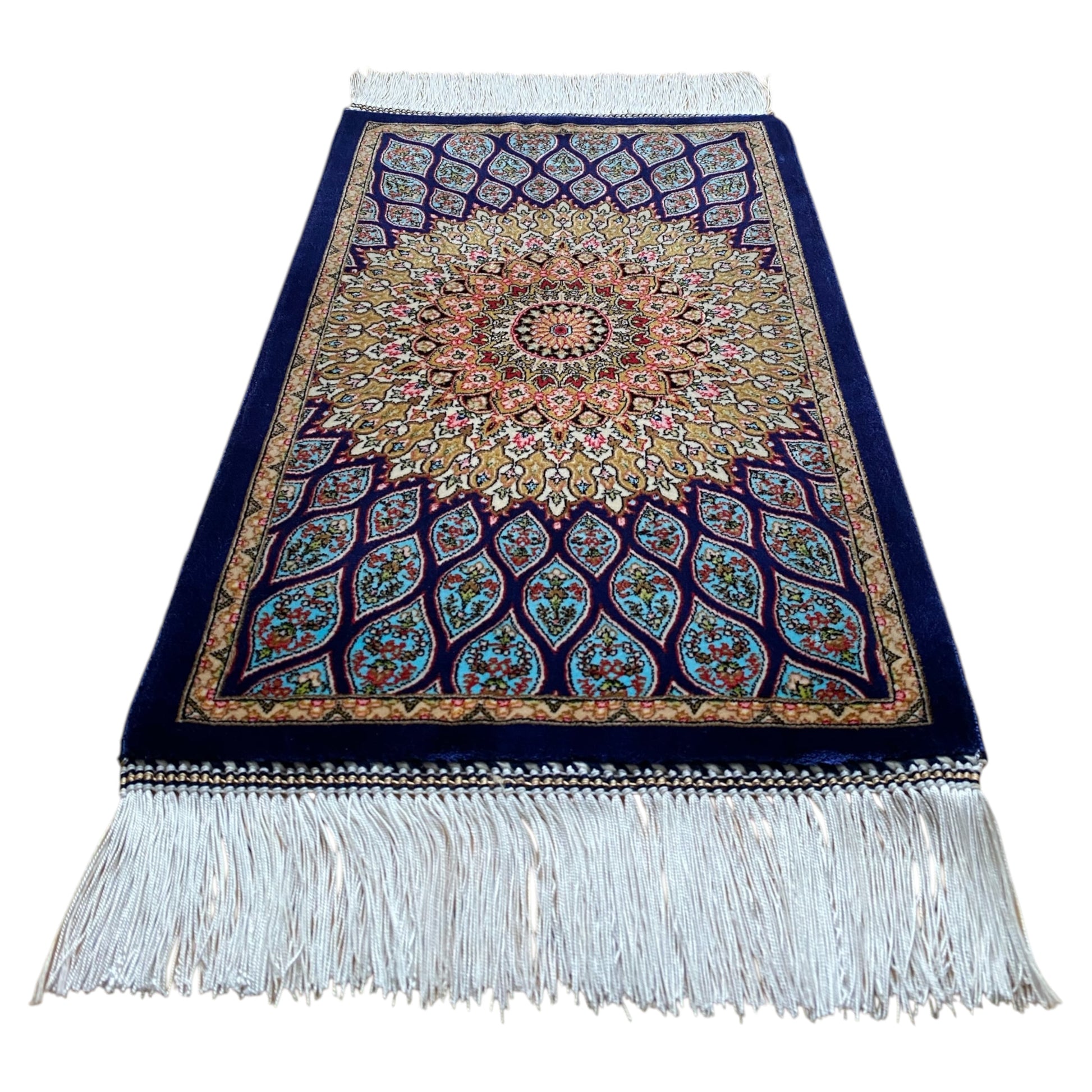 Blue Dome Gonbad Bamboo Silk Rug - Kilim Art Gallery
