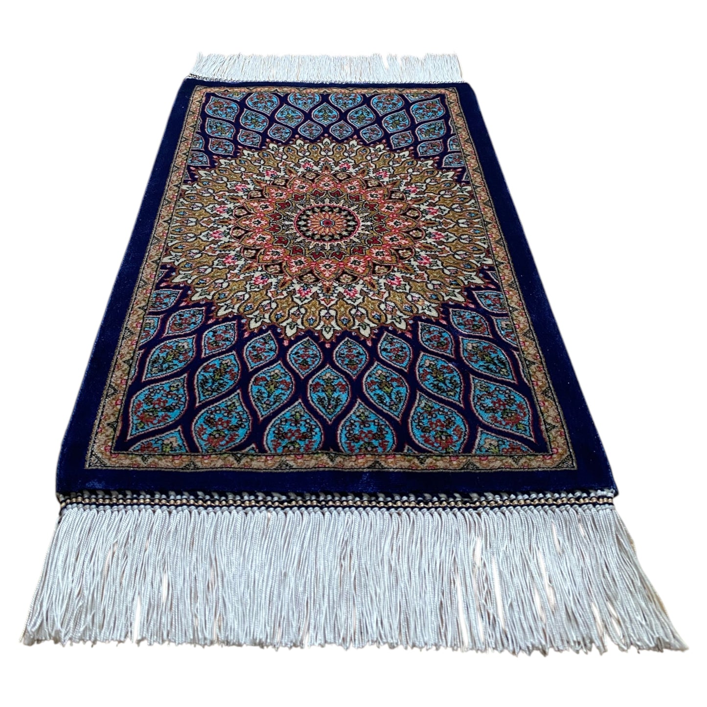 Blue Dome Gonbad Bamboo Silk Rug - Kilim Art Gallery