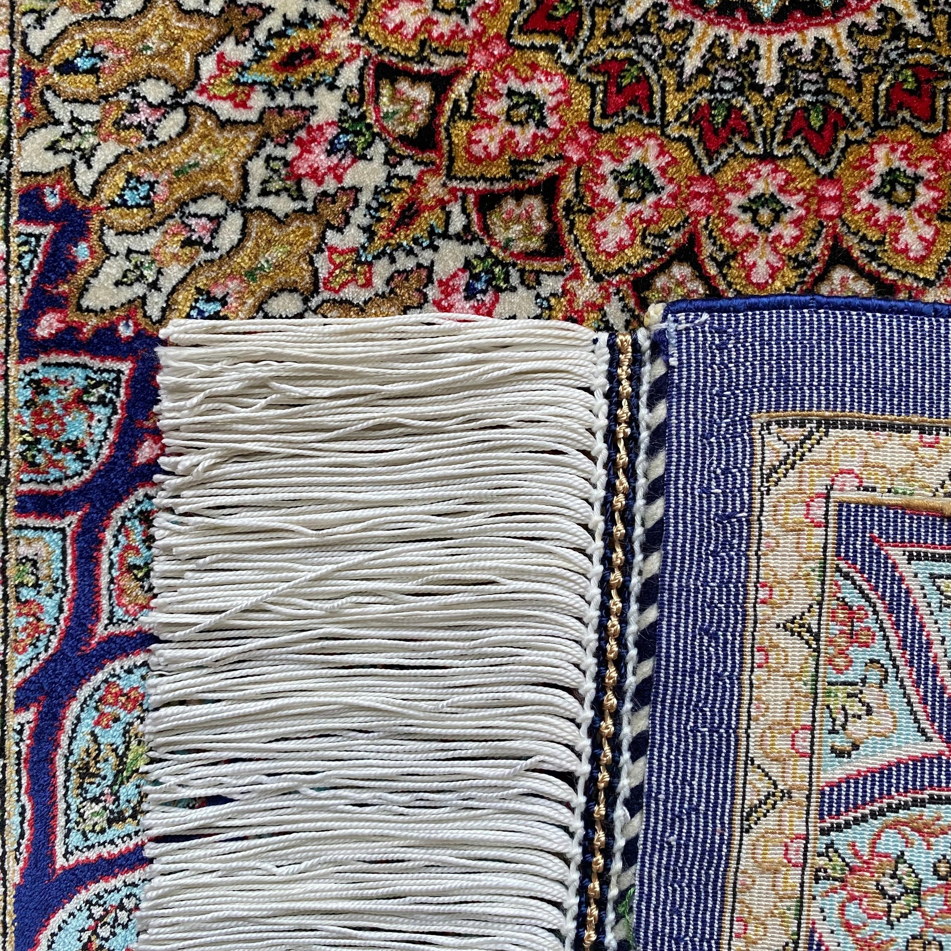 Blue Dome Gonbad Bamboo Silk Rug - Kilim Art Gallery