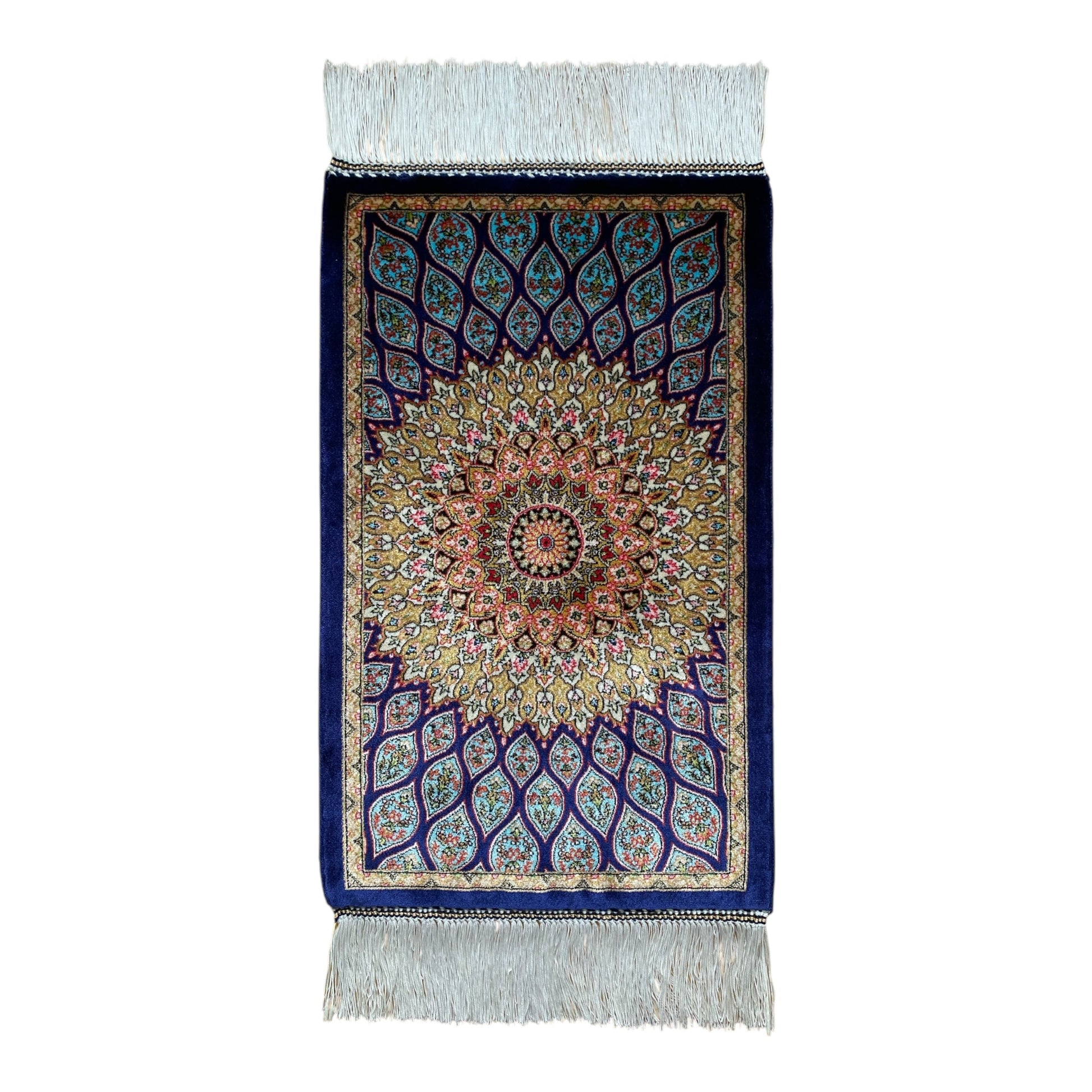 Blue Dome Gonbad Bamboo Silk Rug - Kilim Art Gallery