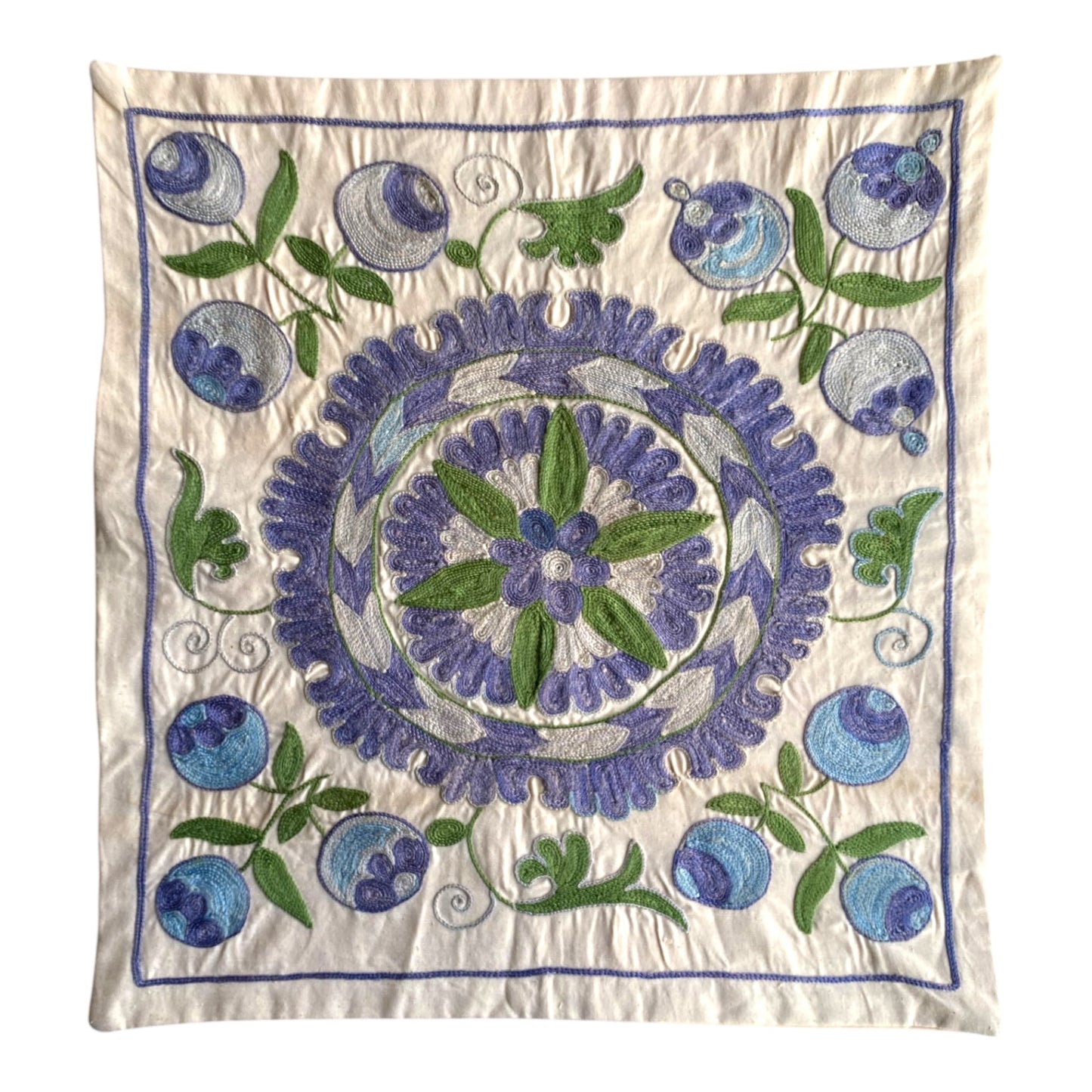 Blue Green Suzani Pillow / Cushion Cover - Kilim Art Gallery