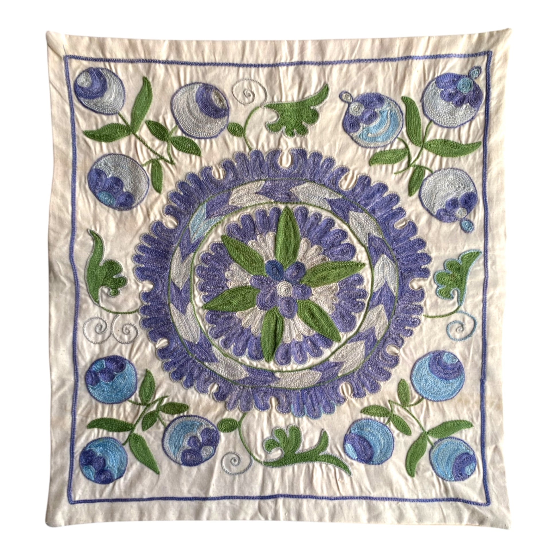 Blue Green Suzani Pillow / Cushion Cover - Kilim Art Gallery