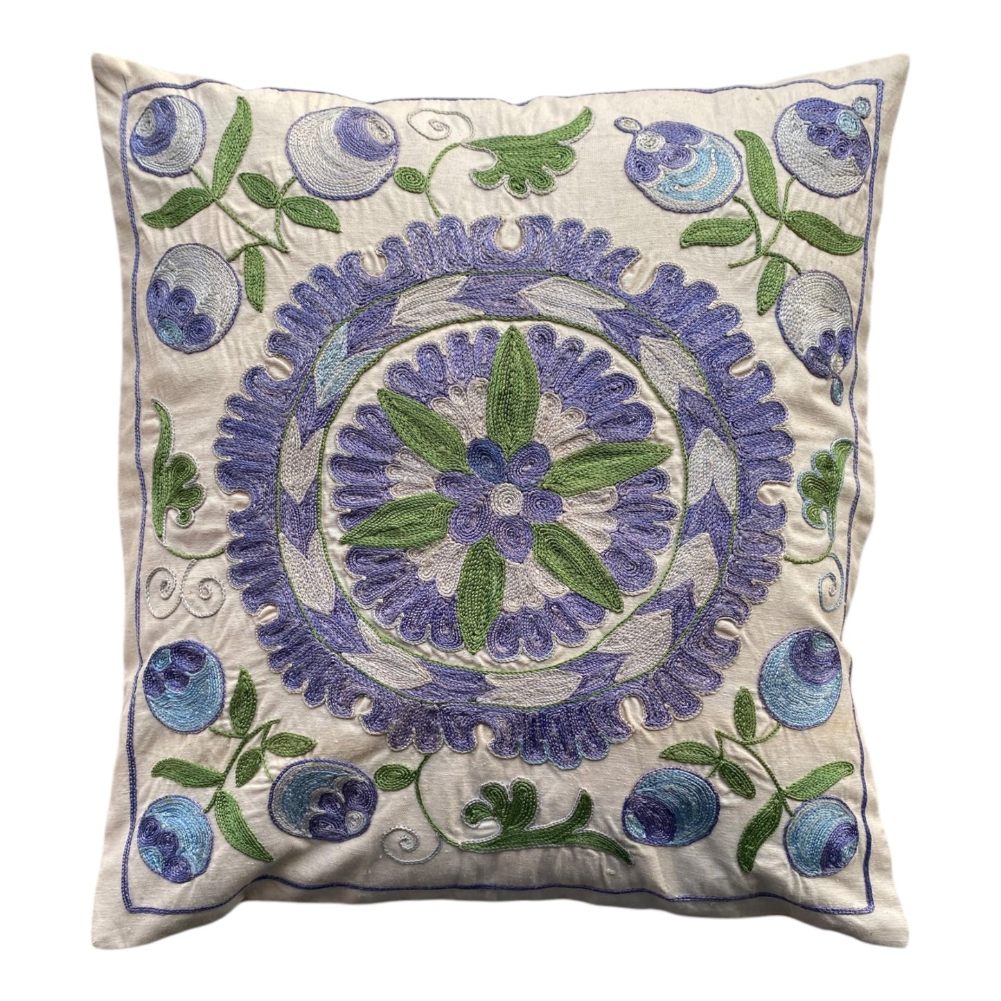 Blue Green Suzani Pillow / Cushion Cover - Kilim Art Gallery