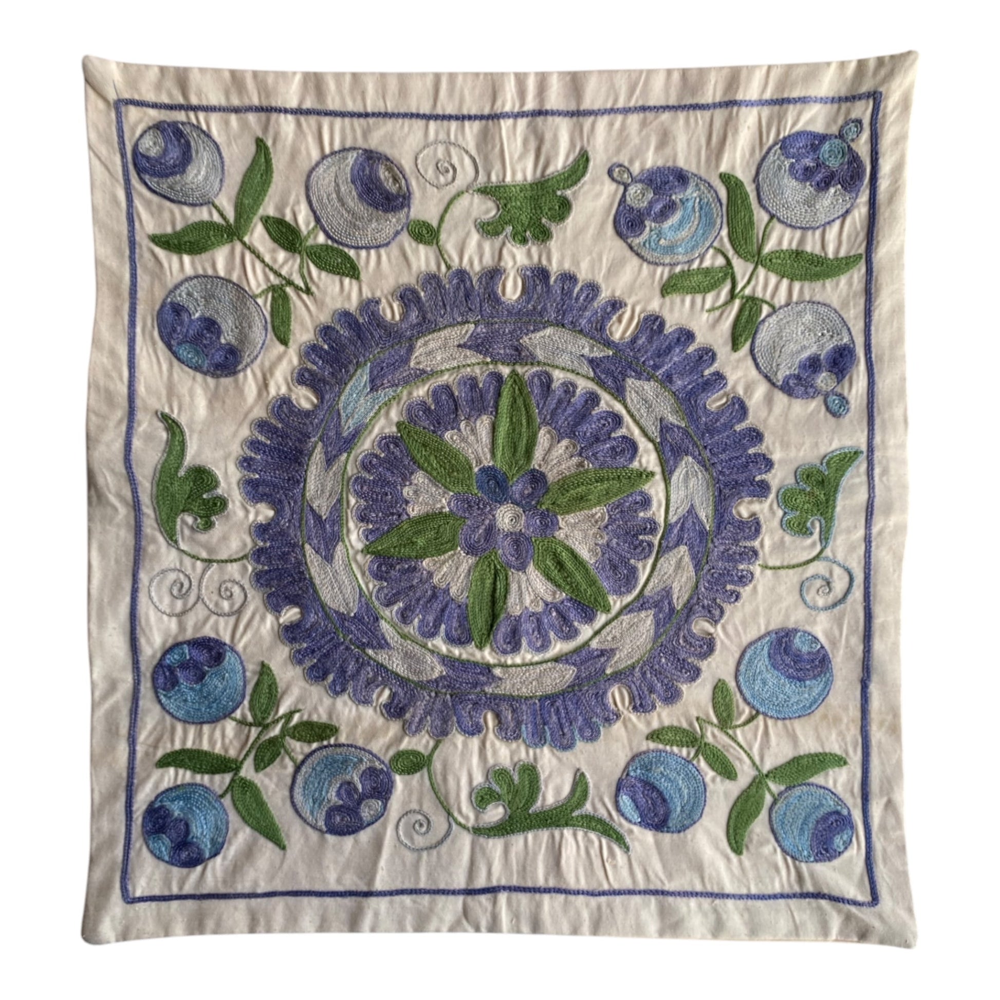 Blue Green Suzani Pillow / Cushion Cover - Kilim Art Gallery