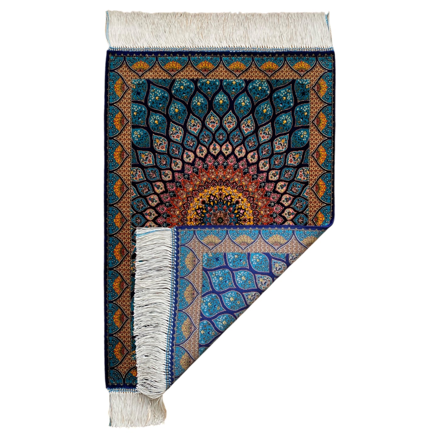 Blue Gumbad Design Bamboo Silk Rug - Kilim Art Gallery