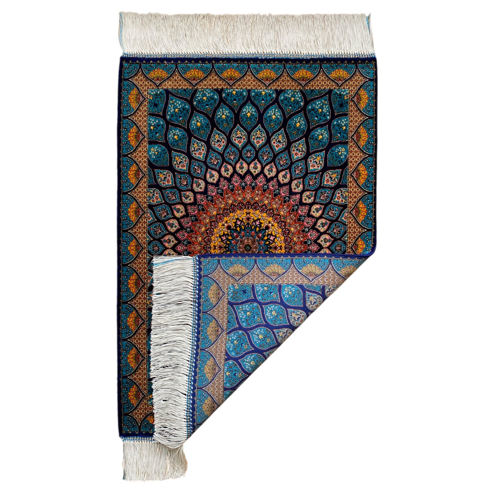 Blue Gumbad Design Bamboo Silk Rug - Kilim Art Gallery